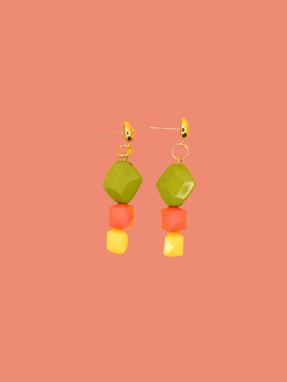 Colour block green, pink & yellow faceted bead earrings