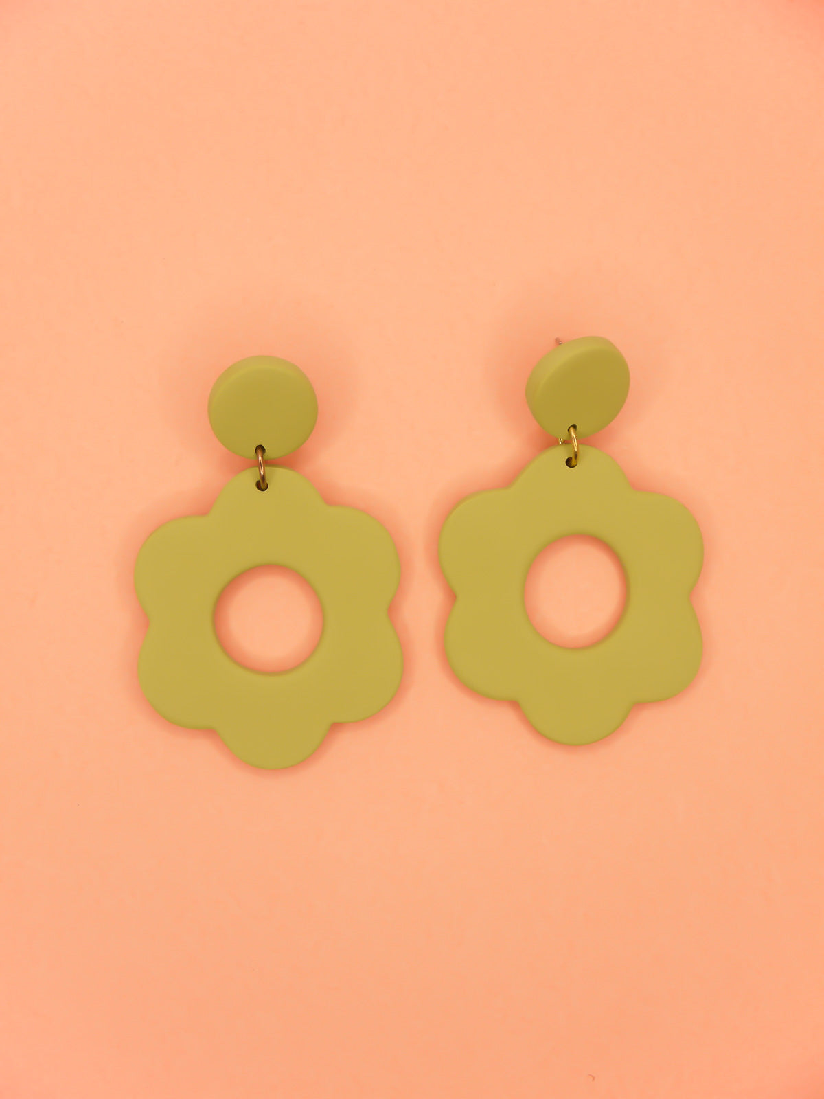 Large green polymer clay flower hoop earrings in pastel green with stainless steel posts