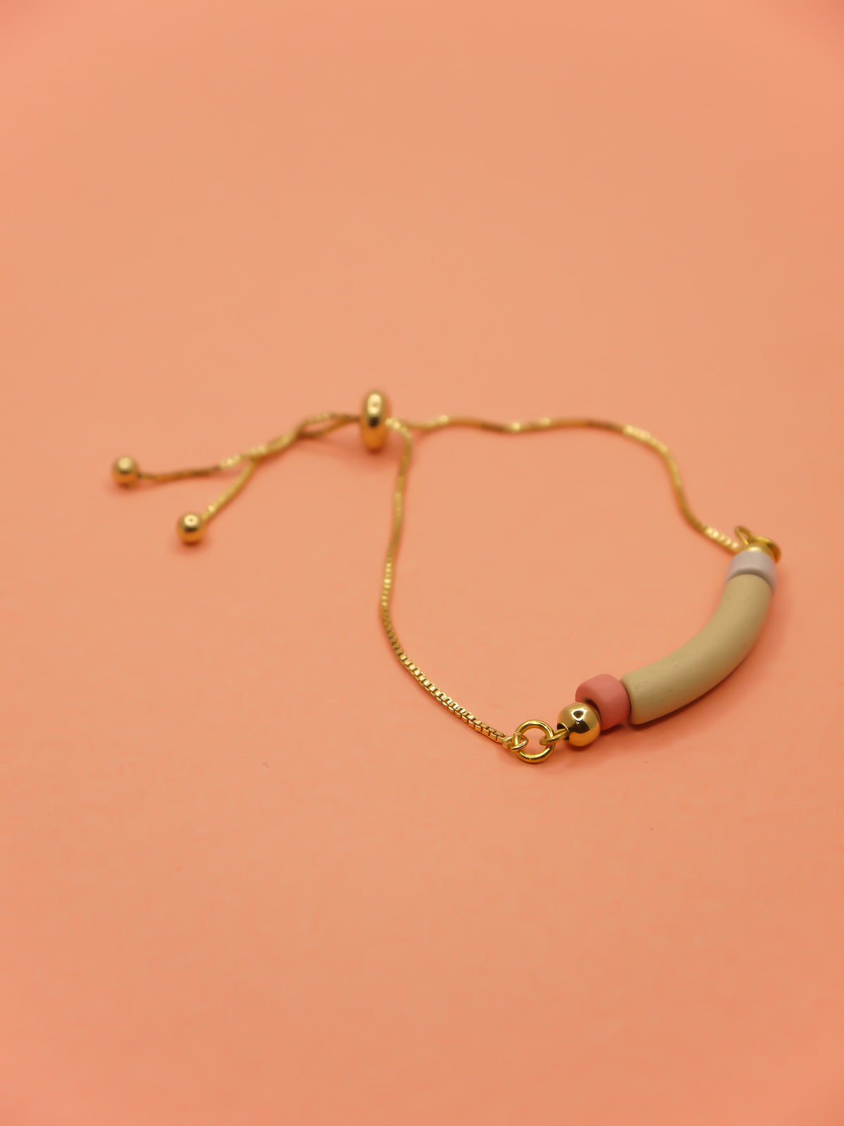 Pistachio curved ceramic bead gold chain bracelet