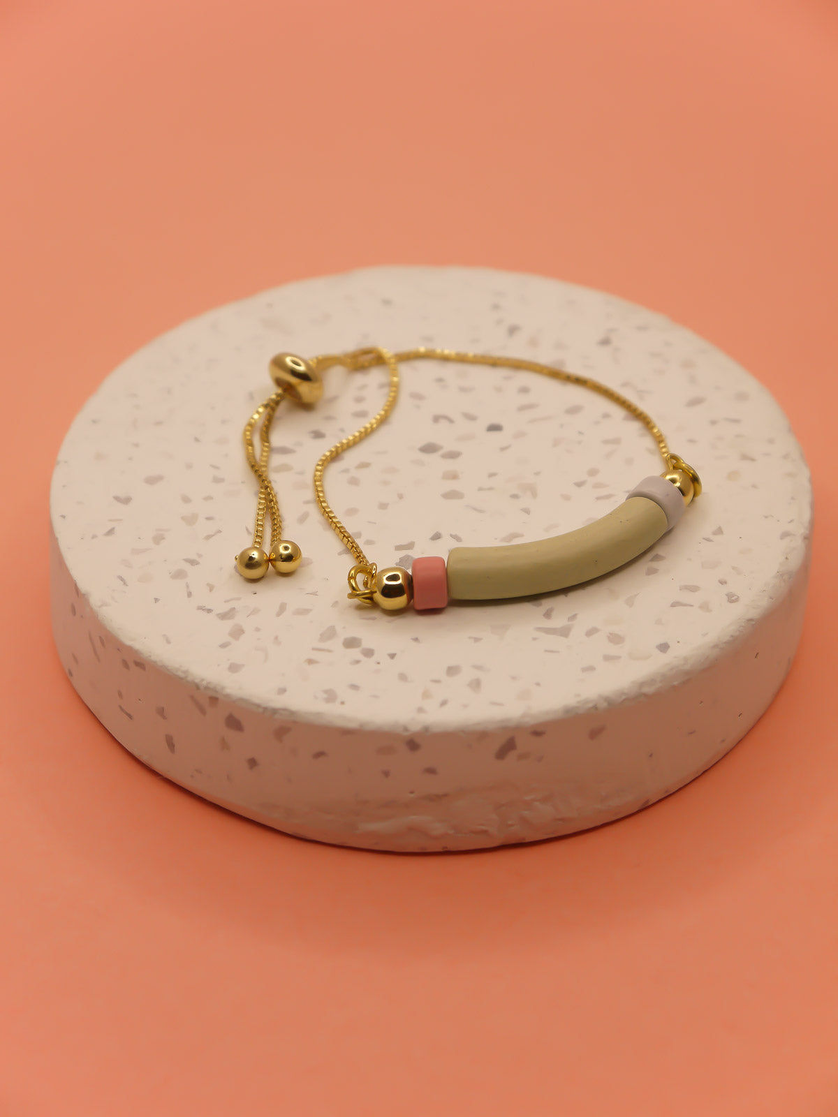 Pistachio curved ceramic bead gold chain bracelet