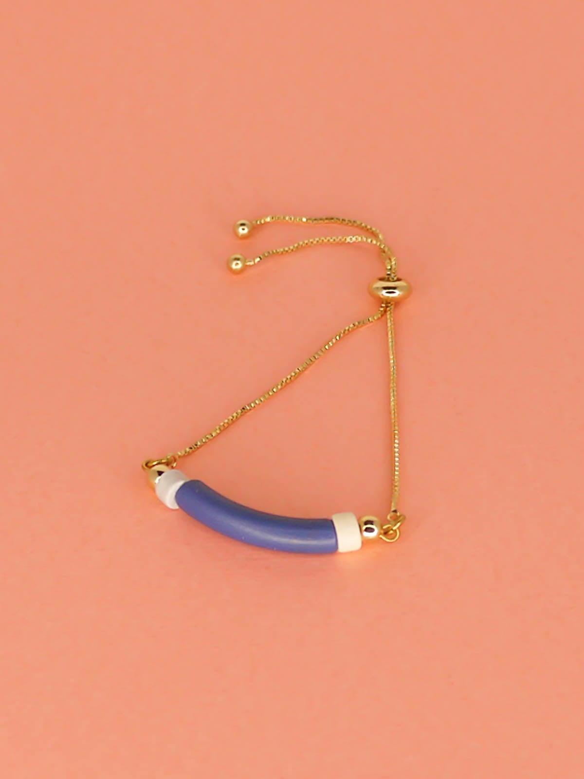 Blue curved ceramic bead gold chain bracelet