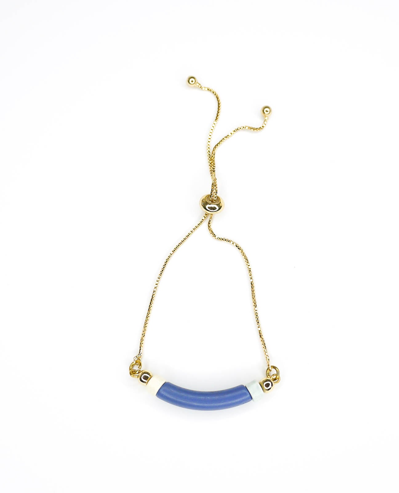 Blue curved ceramic bead gold chain bracelet