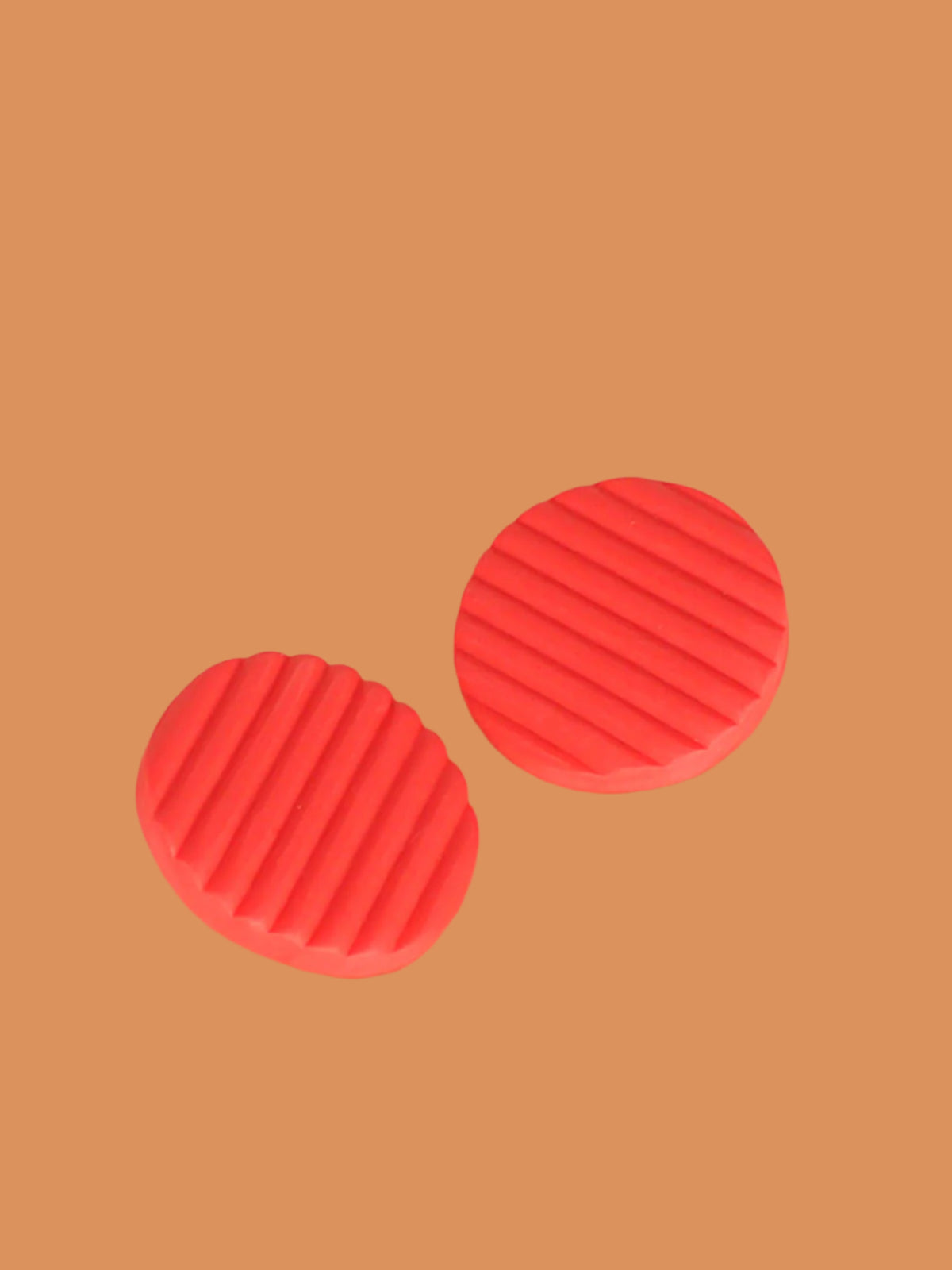 Coral disk polymer clay textured striped disk stud statement earrings
