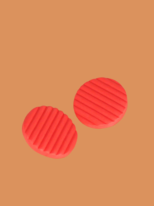 Coral disk polymer clay textured striped disk stud statement earrings