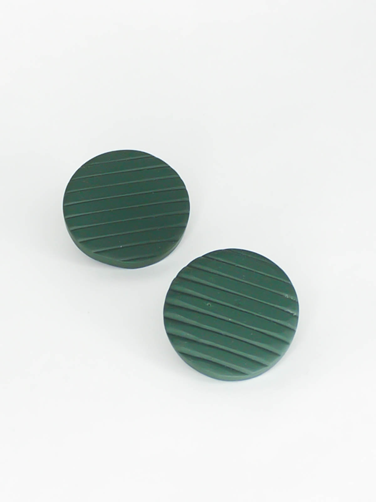 Green disk polymer clay textured stud striped statement earrings