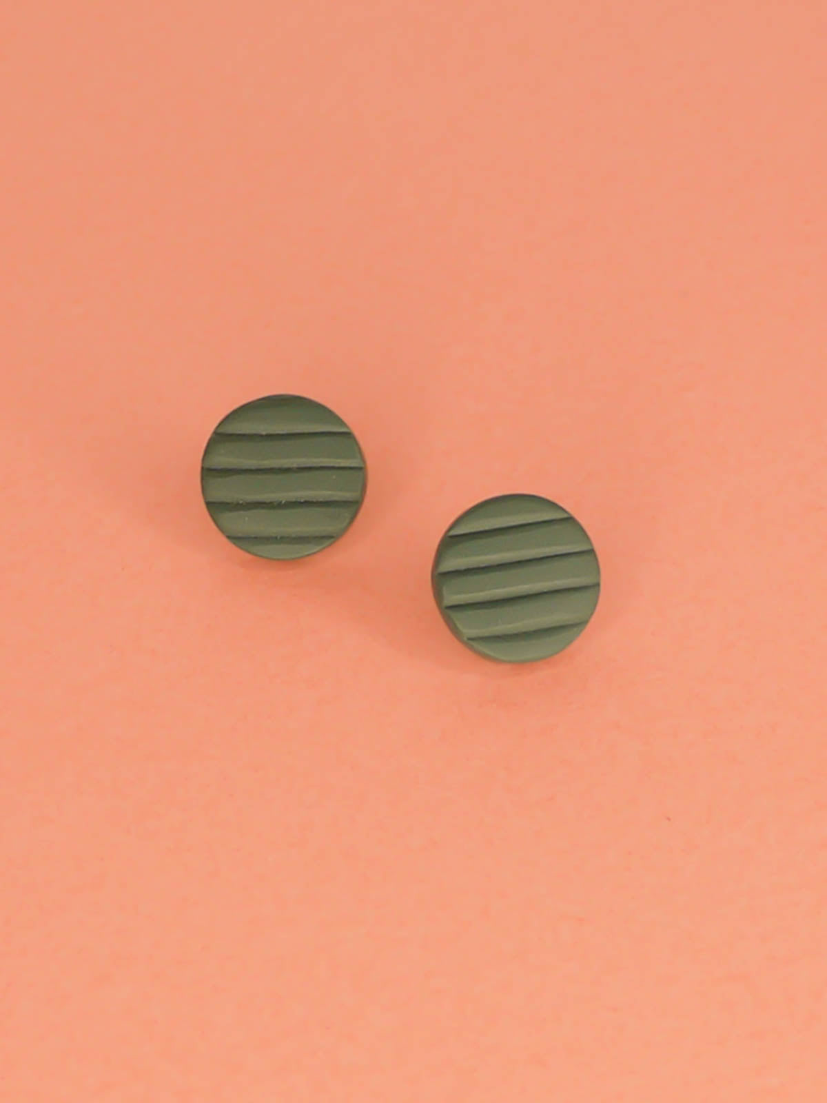 Mini green textured striped polymer clay stud earrings