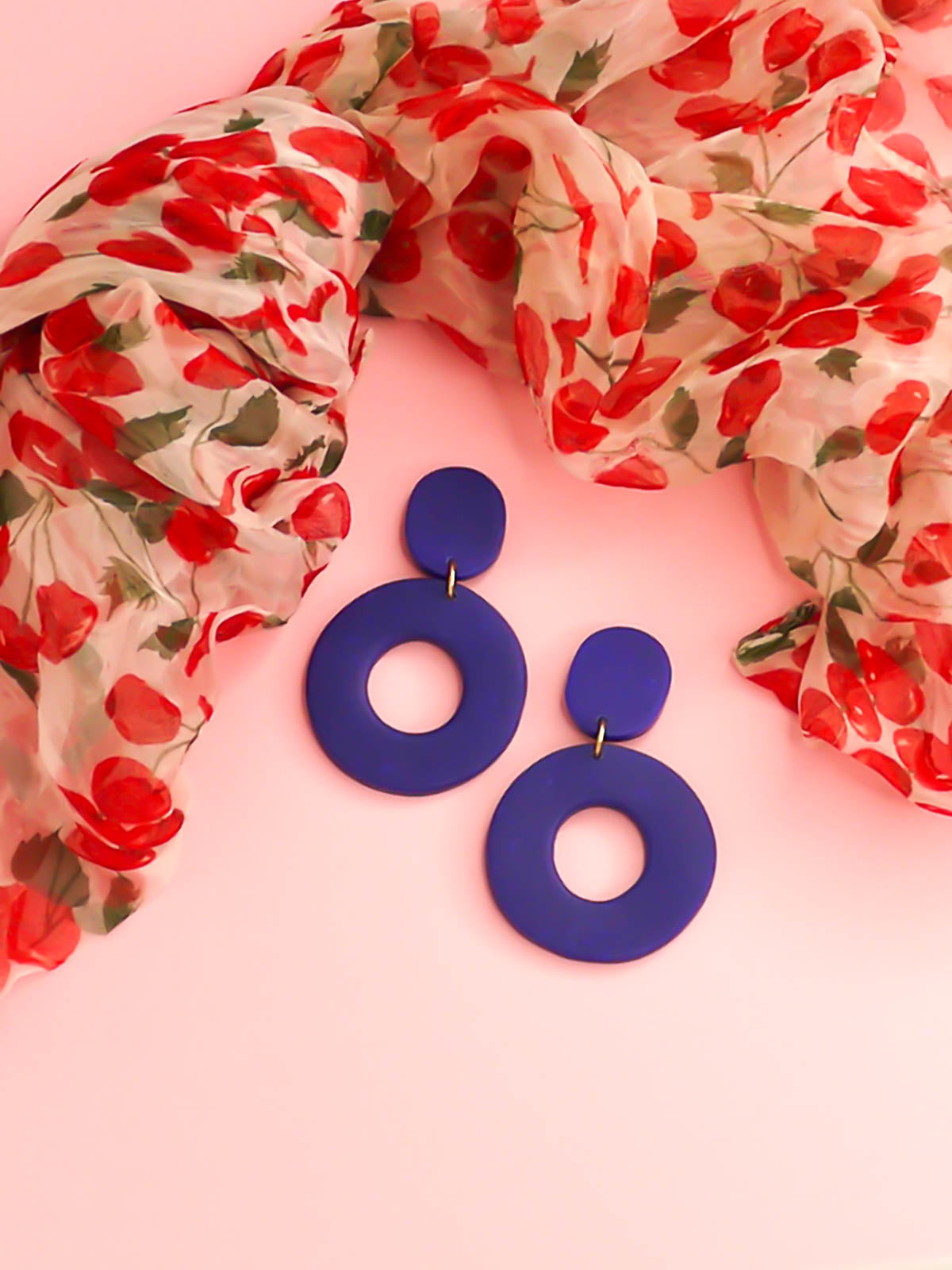 Large cobalt blue hoop statement earrings