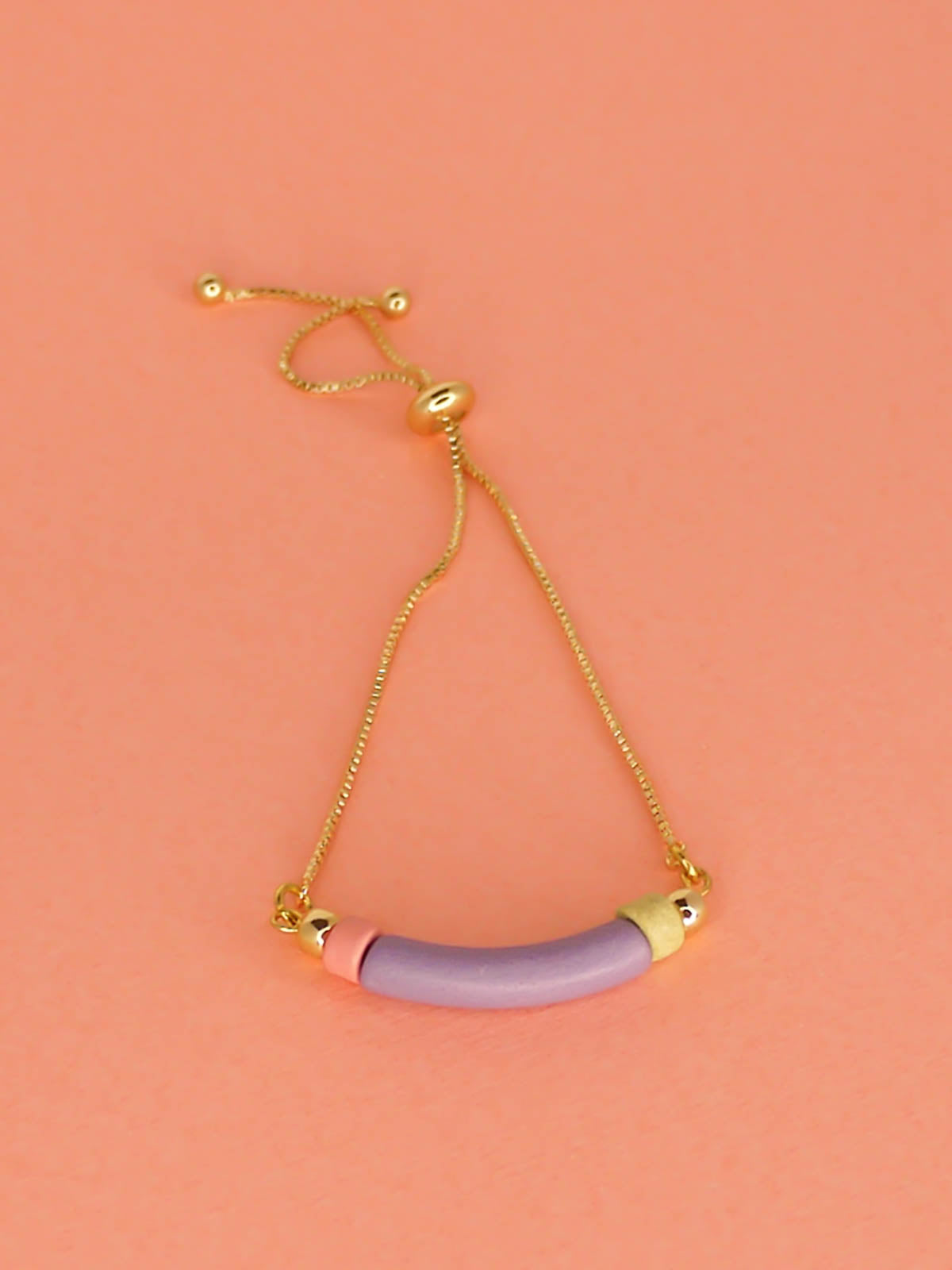 Lilac curved ceramic bead gold chain bracelet