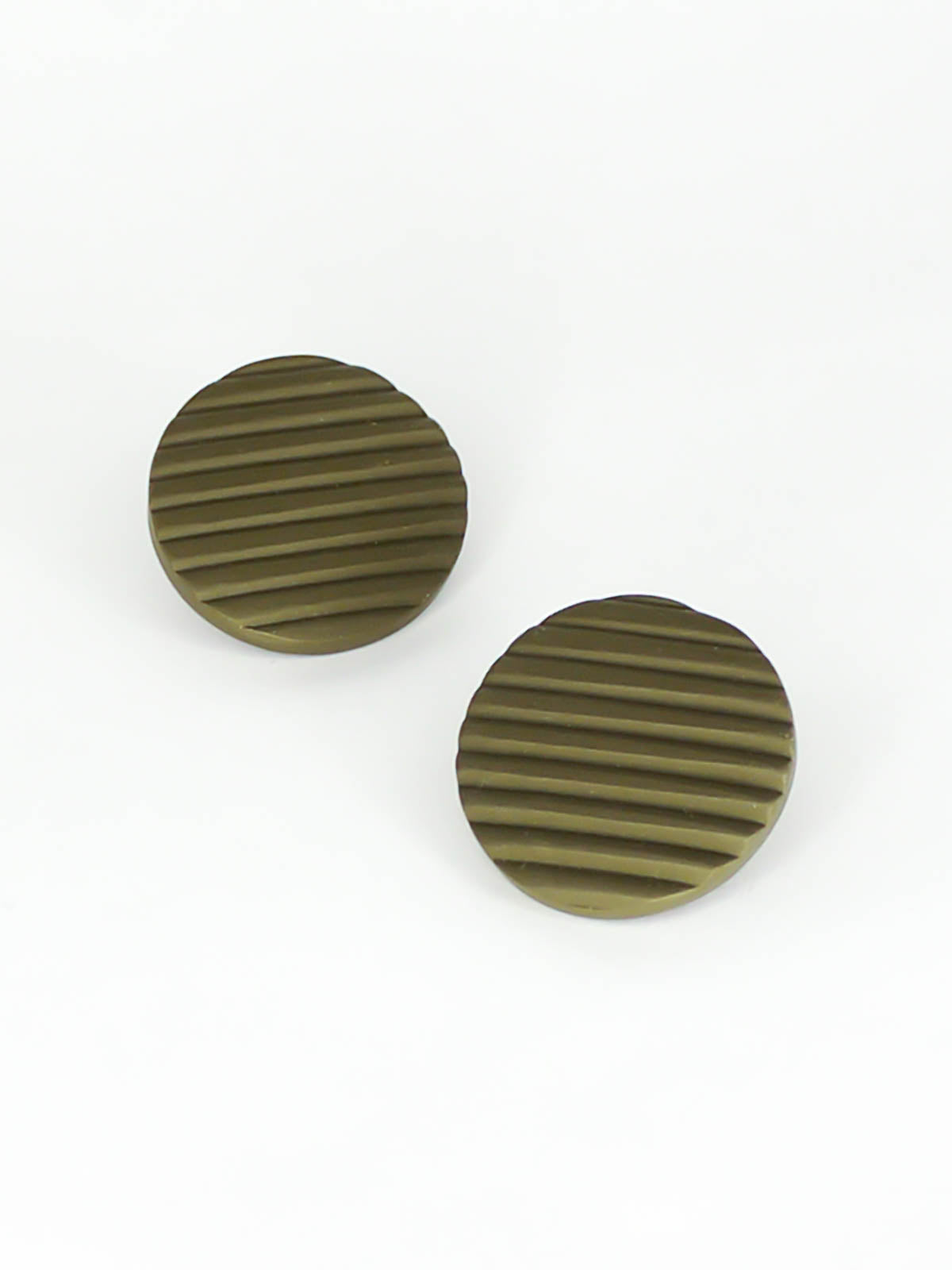 Olive green polymer clay textured striped statement disk stud earrings