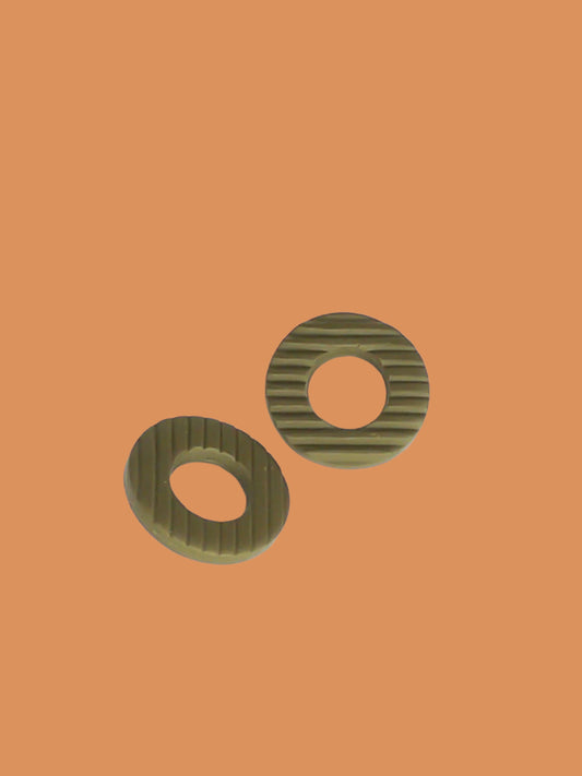 Olive green striped textured hoop stud earrings in lightweight polymer clay