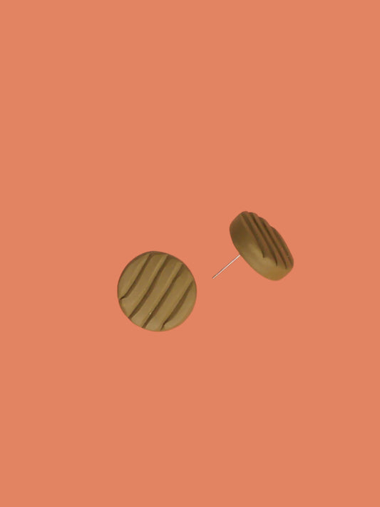 Lightweight mini olive green studs with a striped texture