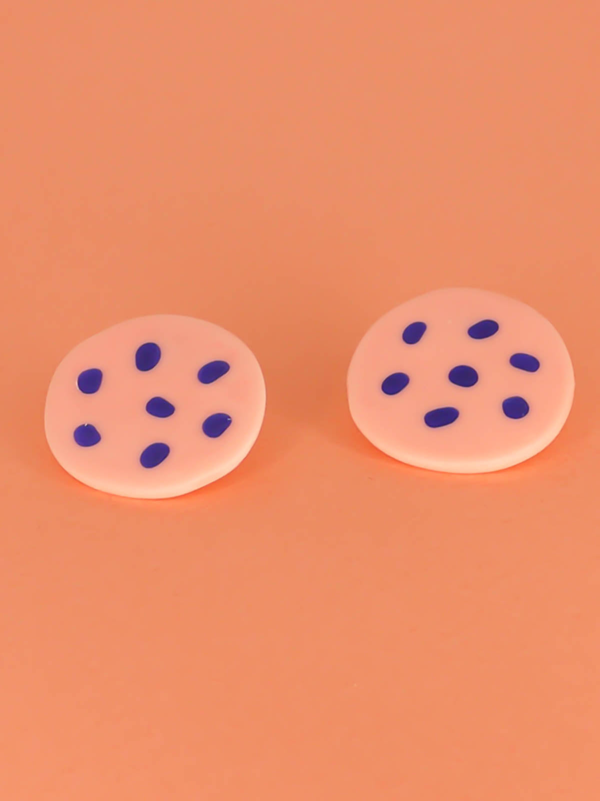 Large polymer clay pink stud earrings with cobalt blue spots and stainless steel posts