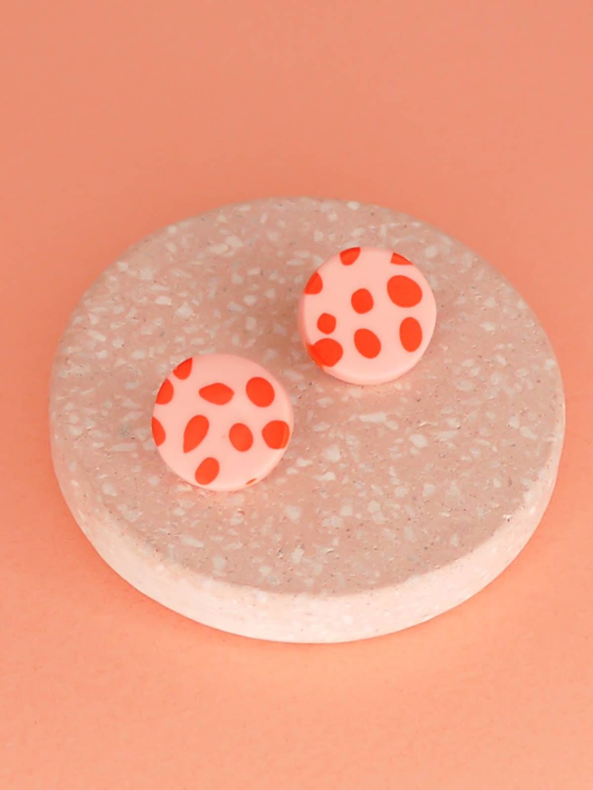 Pink and red spotted stud earrings with stainless steel posts