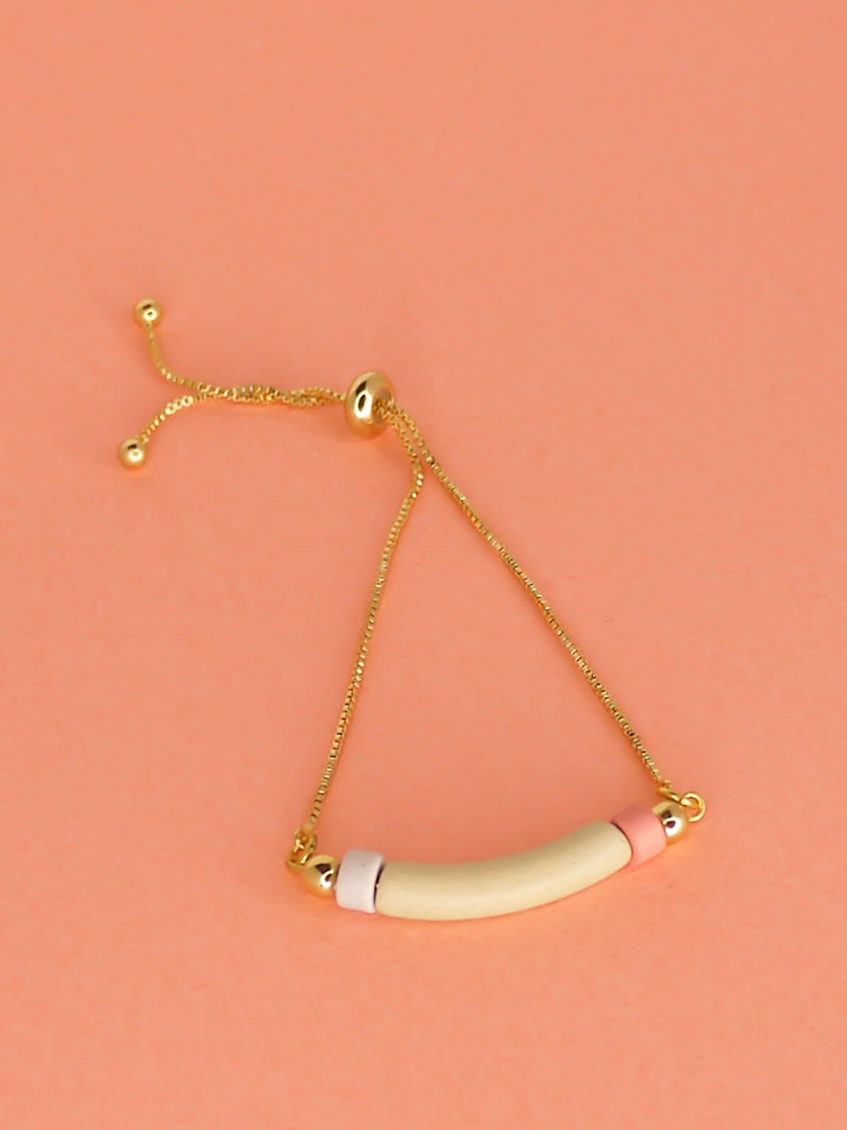 Pistachio curved ceramic bead gold chain bracelet