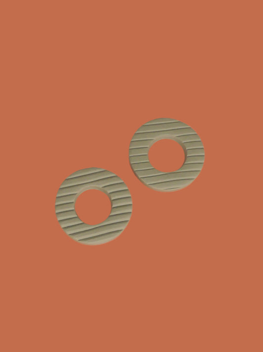 Sage green textured stripe hoop stud earrings, made out of polymer clay with stainless steel posts