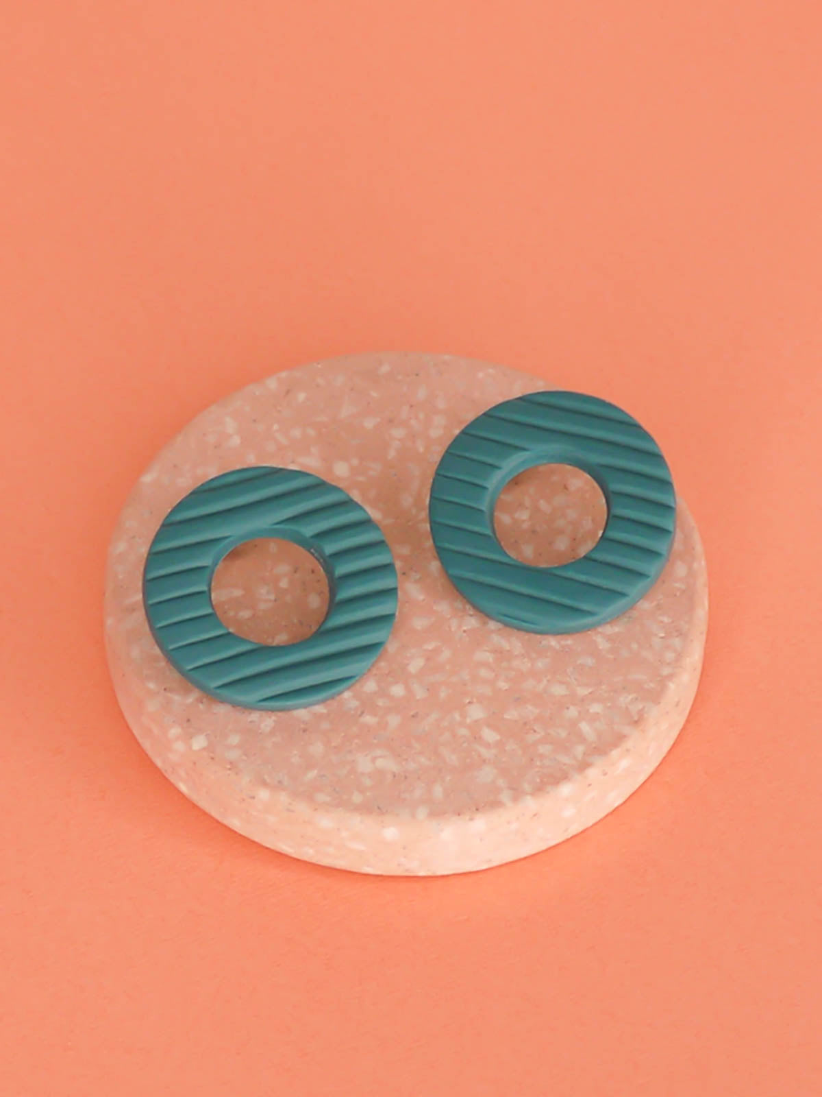 Turquoise hoop stud statement earrings made out of polymer clay with stainless steel posts