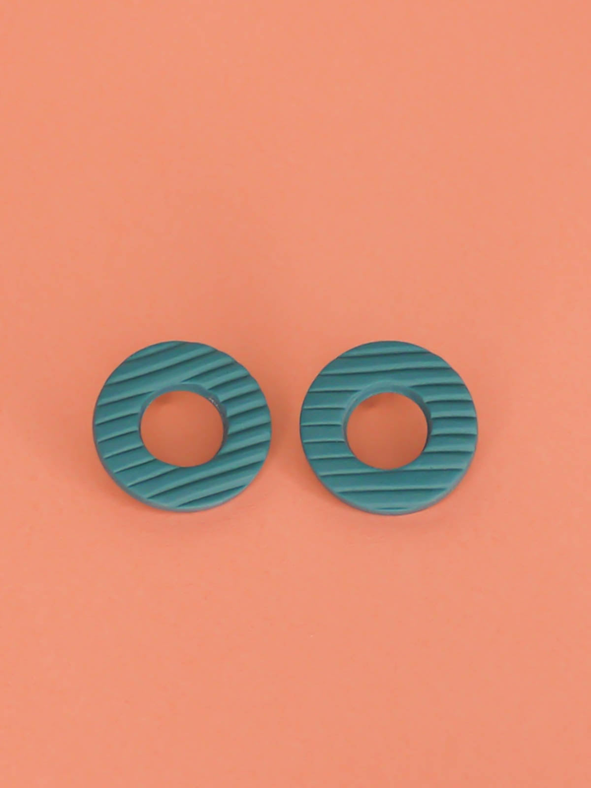 Turquoise hoop stud statement earrings made out of polymer clay with stainless steel posts